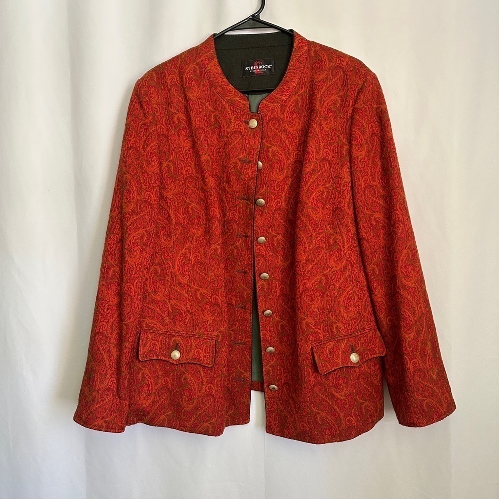 Vintage 80s Steinbock Tyrol Austria Womens Wool Paisley Jacket in Orange sz US20 - Picture 2 of 13